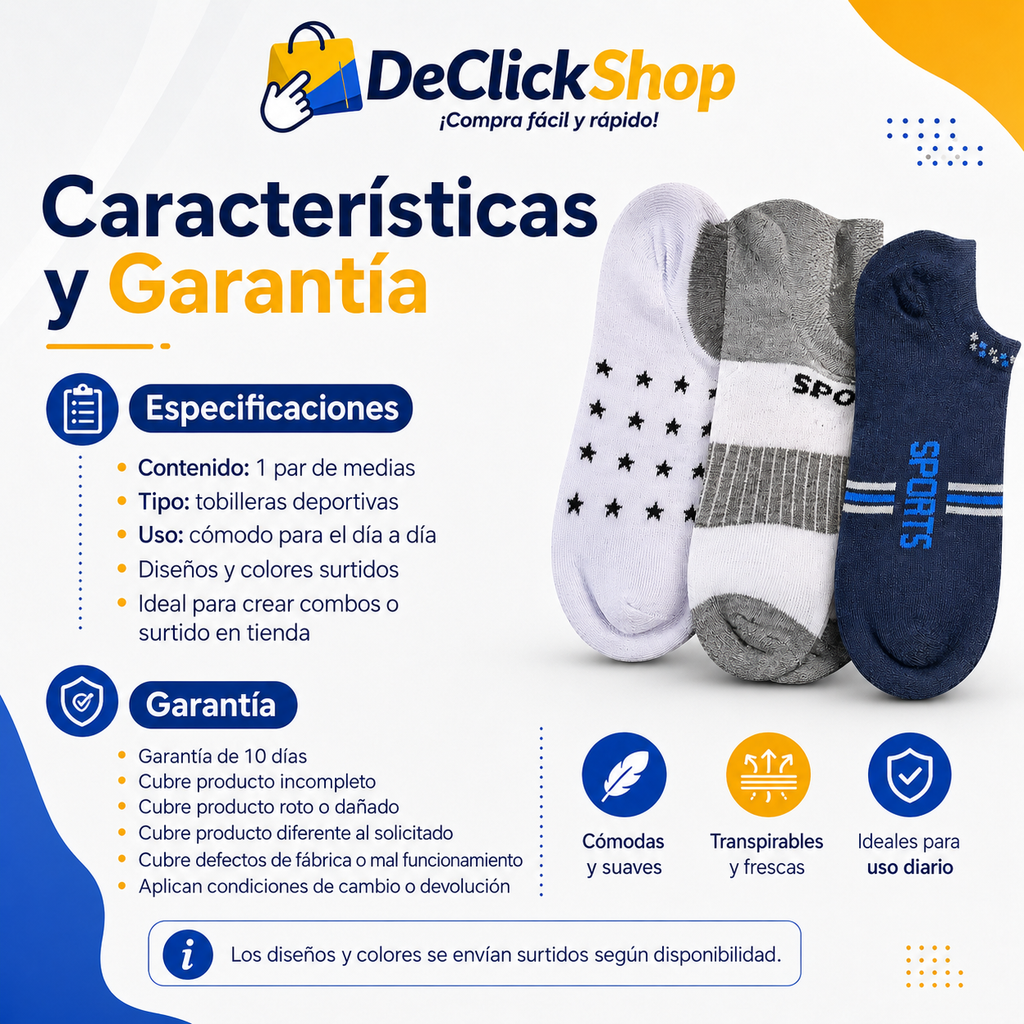 Medias Tobilleras Deportivas Surtidas – Par Cómodo para Uso Diario
