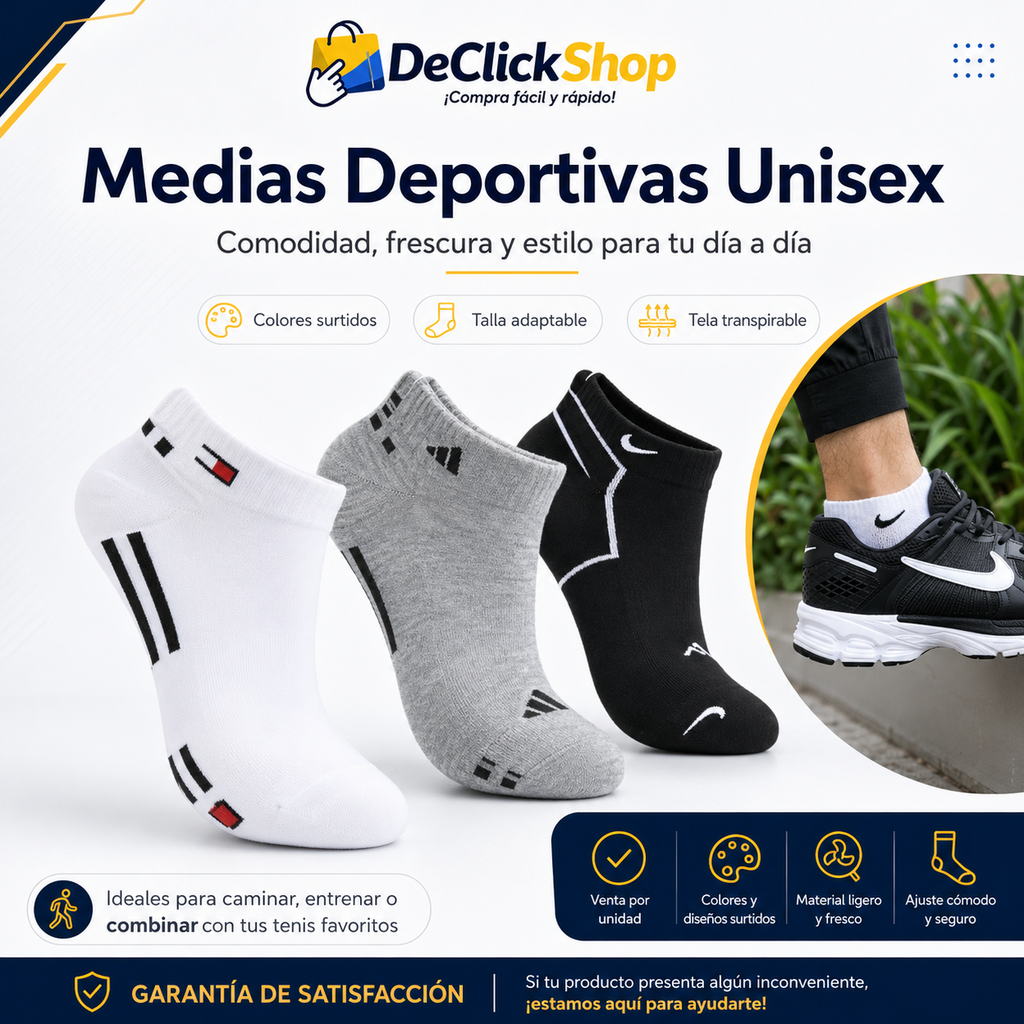 Medias Deportivas Tobilleras Unisex – Colores Surtidos
