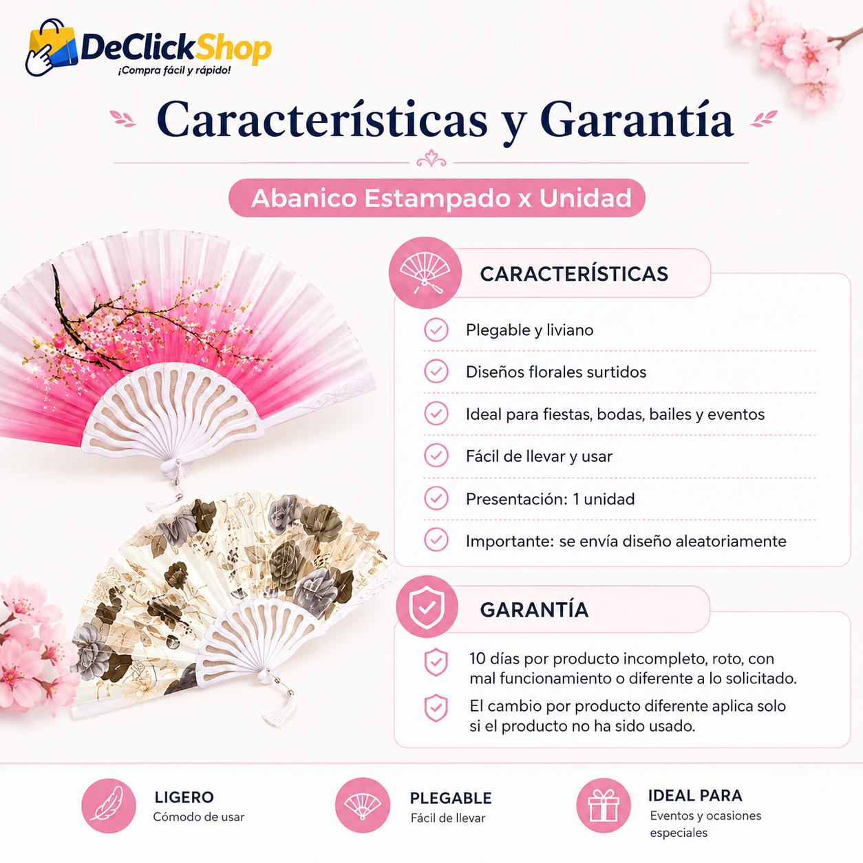 Abanico Estampado Plegable de Mano – 1 Unidad