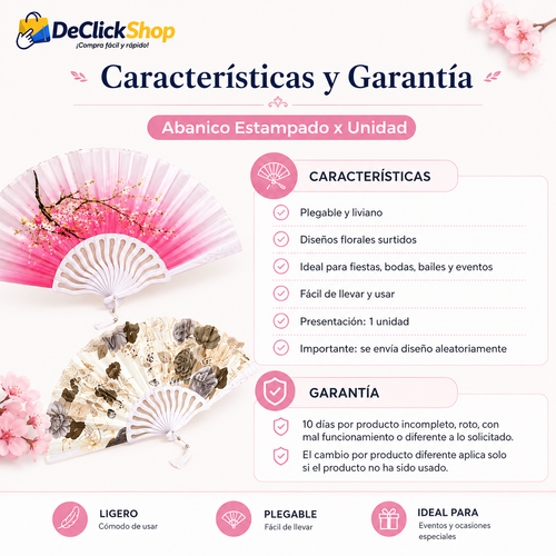Abanico Estampado Plegable de Mano – 1 Unidad