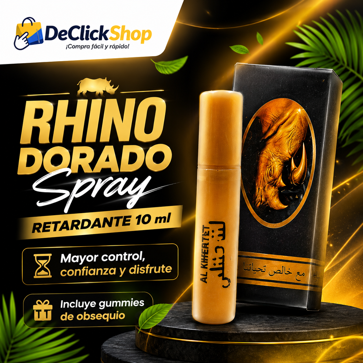 Rhino Dorado Spray Retardante 10 ml + Gummies de Obsequio