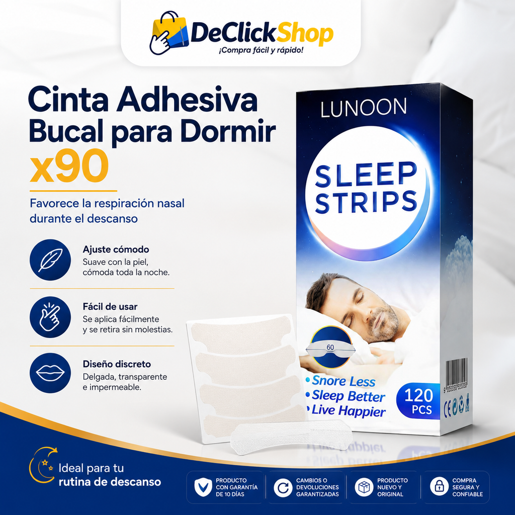 Cinta Adhesiva Bucal para Dormir x90 – Tiras para Descanso Nocturno