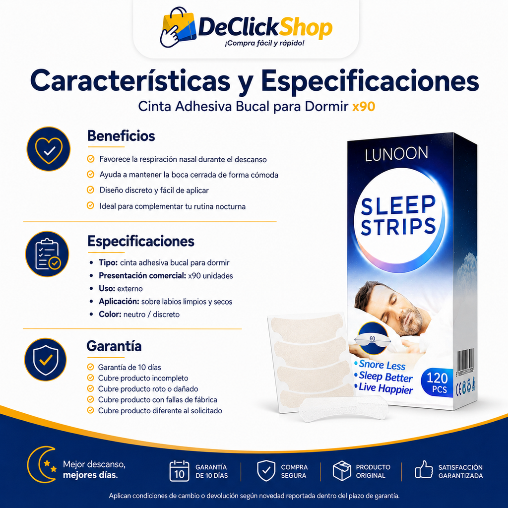 Cinta Adhesiva Bucal para Dormir x90 – Tiras para Descanso Nocturno