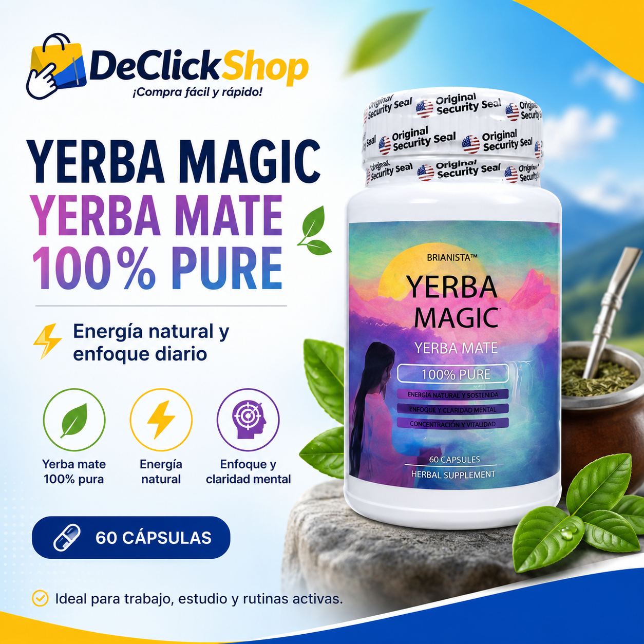 Yerba Magic Yerba Mate 100% Pure – 60 Cápsulas | Energía Natural, Enfoque y Vitalidad