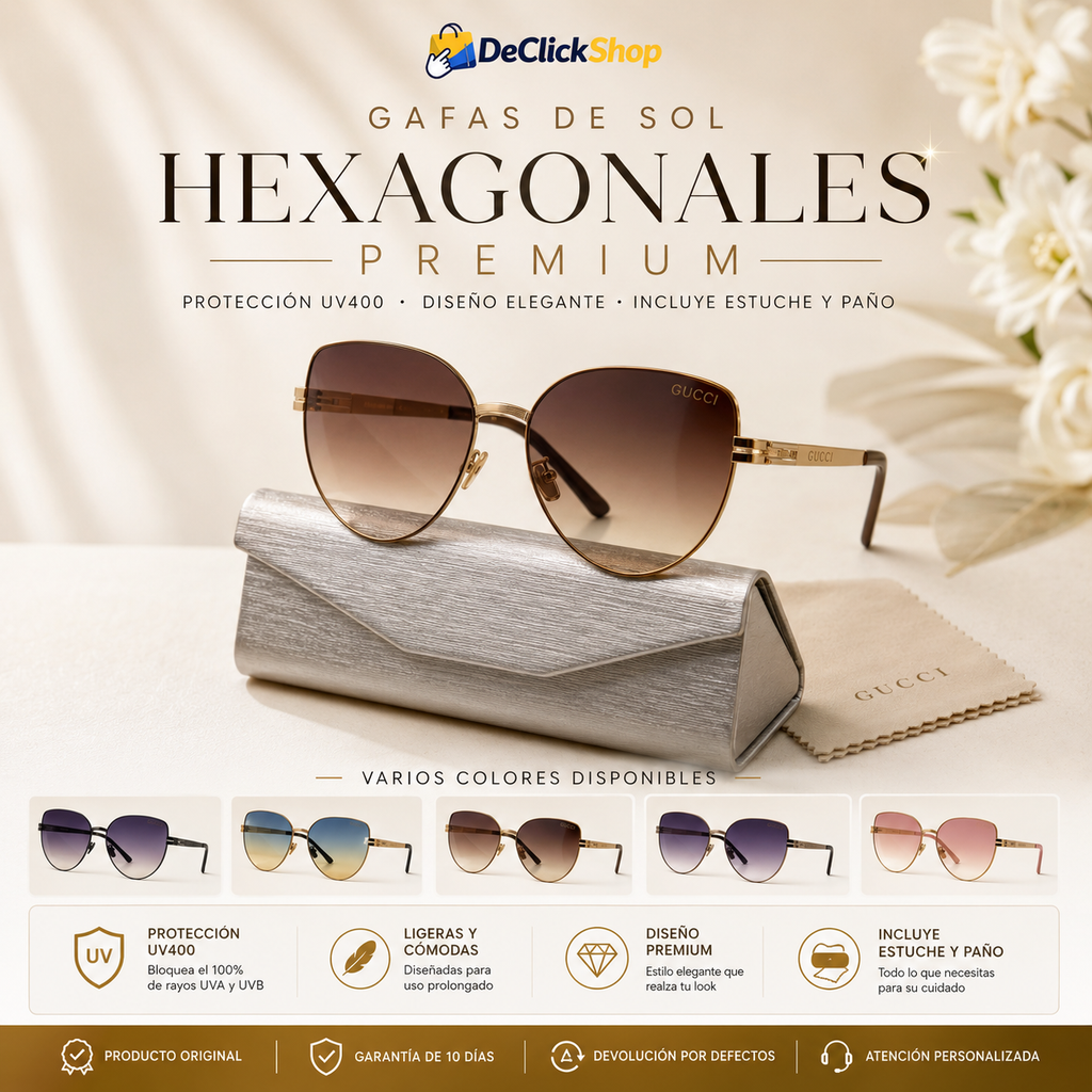 Gafas de Sol Hexagonales Premium con Protección UV400 + Estuche y Paño