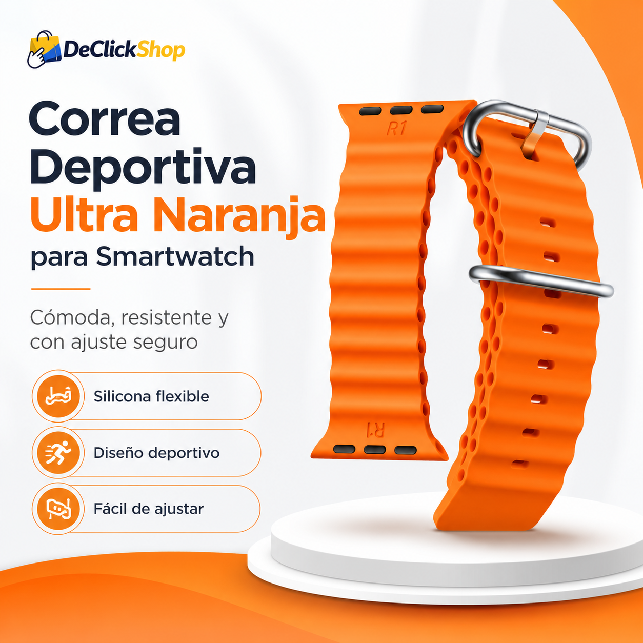 Correa Deportiva Ultra Naranja para Smartwatch – Silicona Flexible con Ajuste Seguro