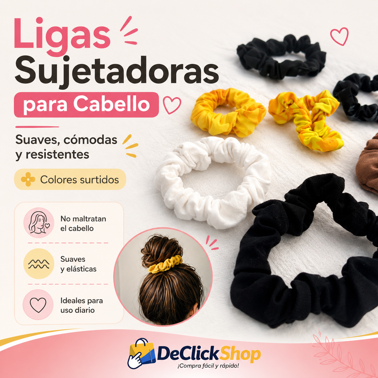 Ligas Sujetadoras para Cabello Tipo Scrunchie – Suaves, Elásticas y Colores Surtidos