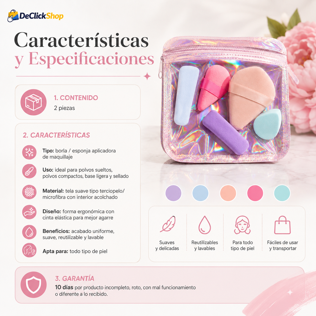 Set de Aplicadores de Maquillaje Suaves x 2 Piezas – Reutilizables y Lavables