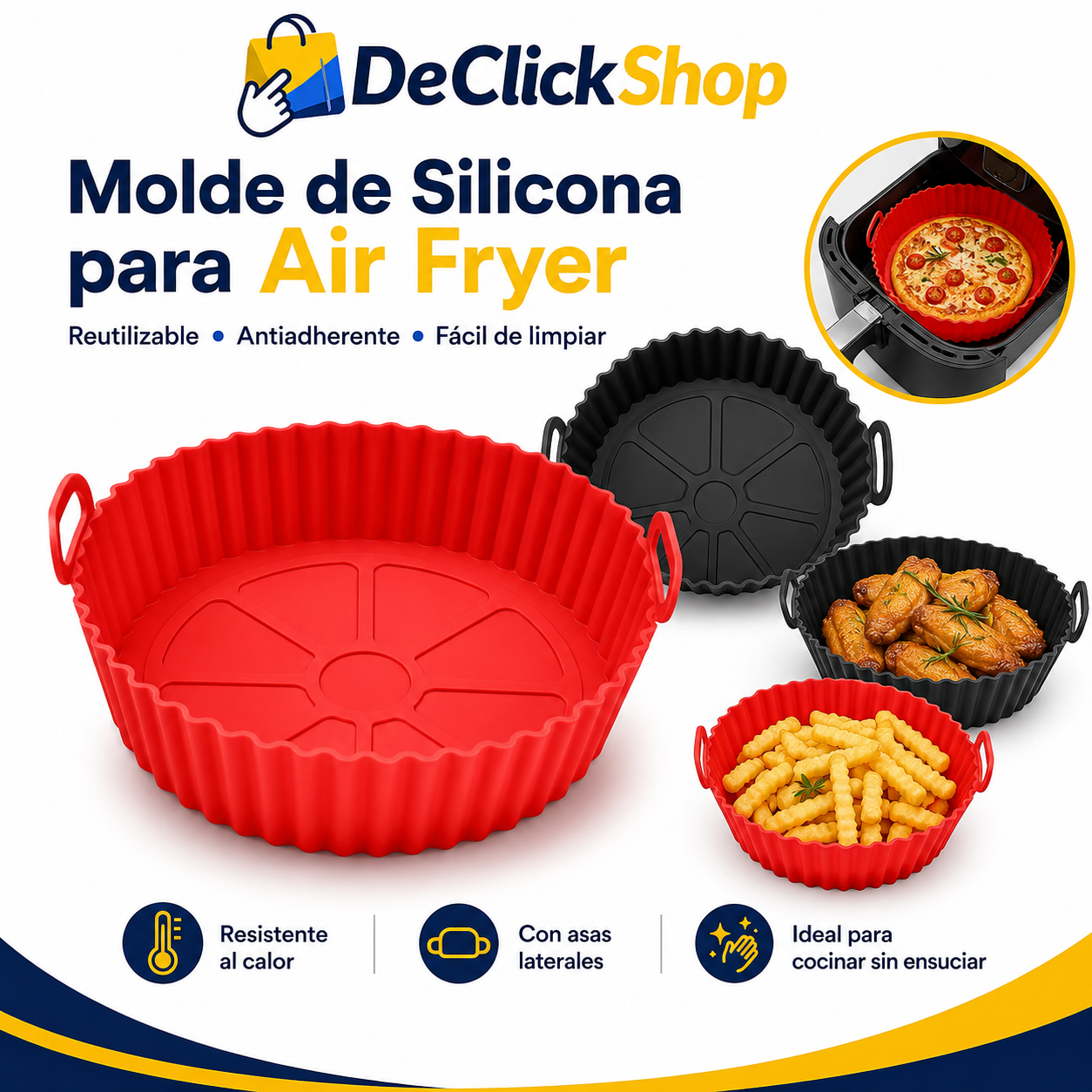 Molde de Silicona Antiadherente para Air Fryer Reutilizable con Asas Laterales