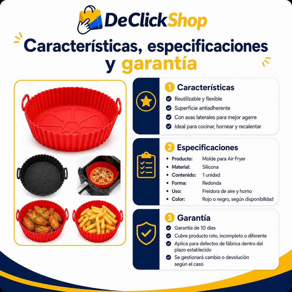 Molde de Silicona Antiadherente para Air Fryer Reutilizable con Asas Laterales