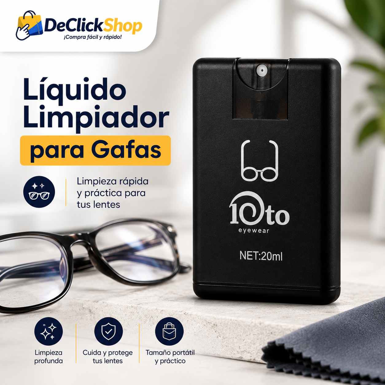 Líquido Limpiador para Gafas 20 ml Portátil Tipo Spray