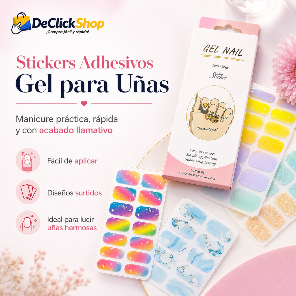 Stickers Adhesivos Gel para Uñas – Diseños Surtidos para Manicure Fácil en Casa