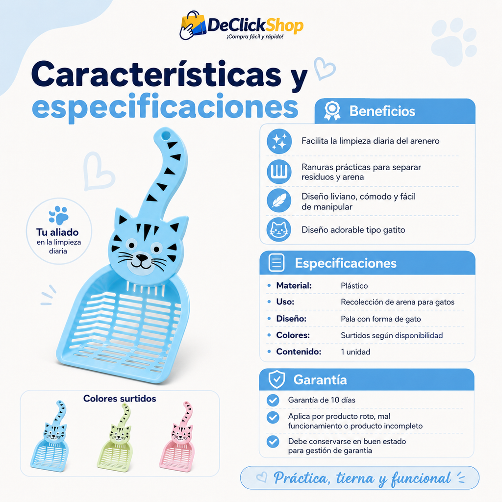 Pala Recogedora de Arena para Gatos con Diseño de Gatito