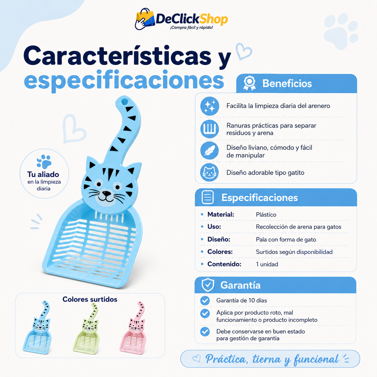 Pala Recogedora de Arena para Gatos con Diseño de Gatito