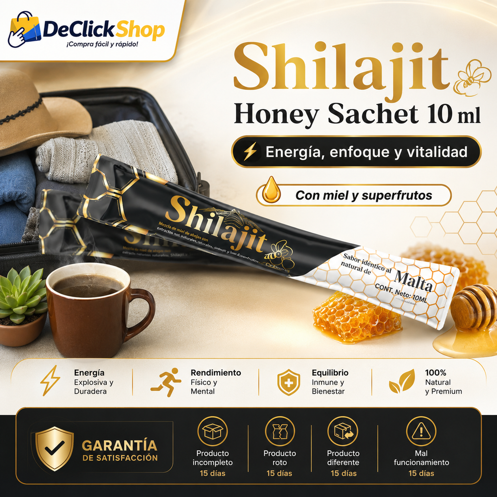 Shilajit Honey Sachet 10 ml con Miel y Superfrutos – Energía, Enfoque y Vitalidad