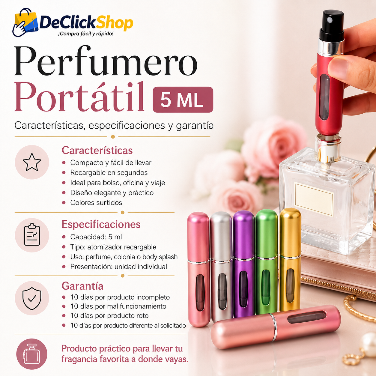 Perfumero Portátil Recargable 5 ML – Atomizador de Bolsillo para Perfume