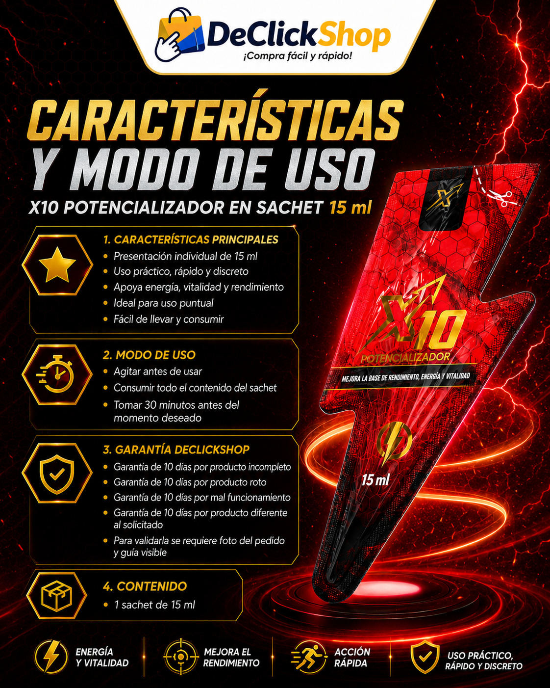 X10 Potencializador en Sachet 15 ml | Práctico, Rápido y Discreto
