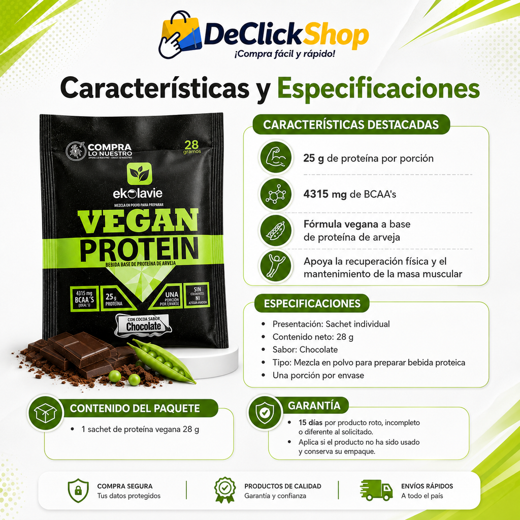 Sachet de Proteína Vegana 28 g Sabor Chocolate – Ekolavie Vegan Protein