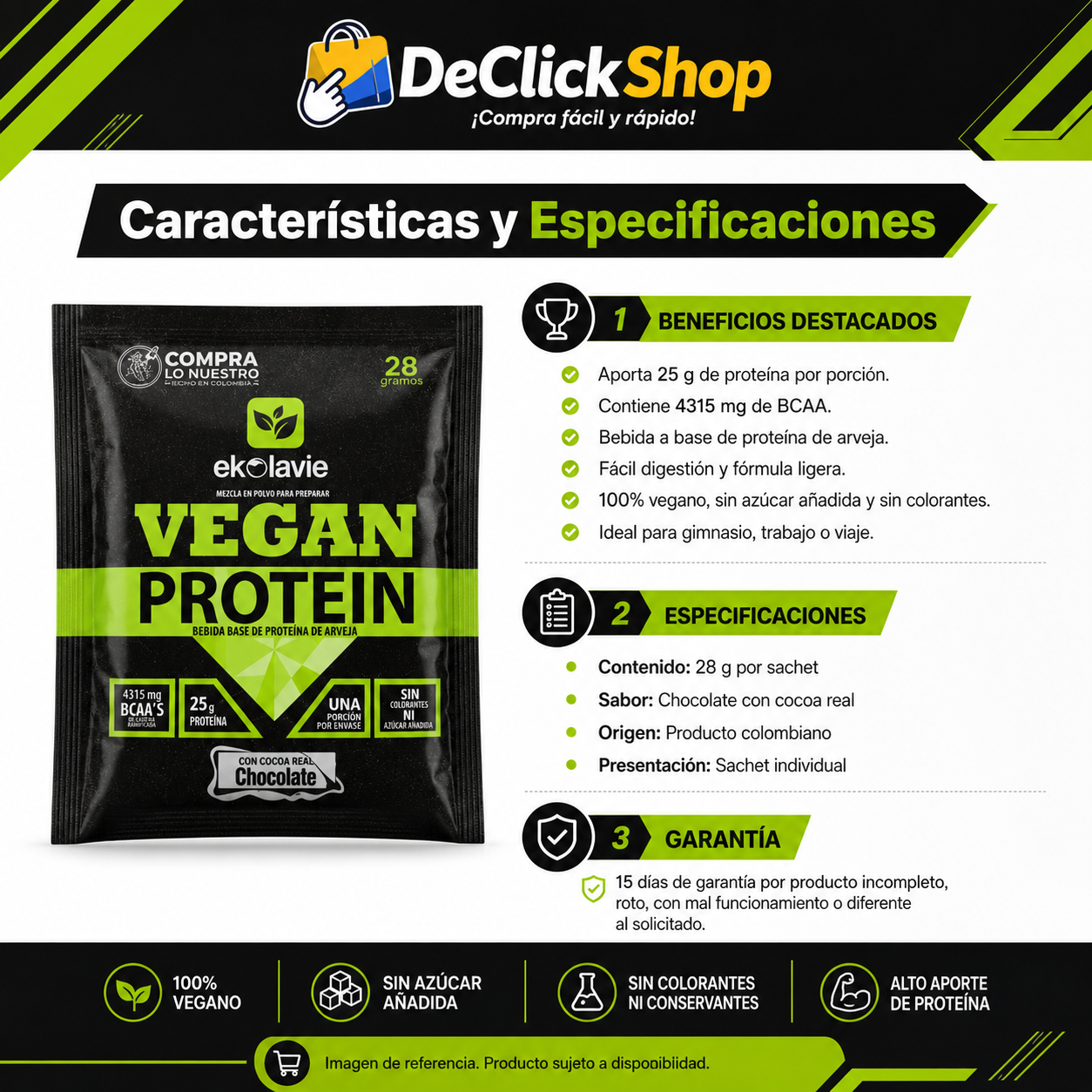 Proteína Vegana Premium en Sachet 28 g – Sabor Chocolate