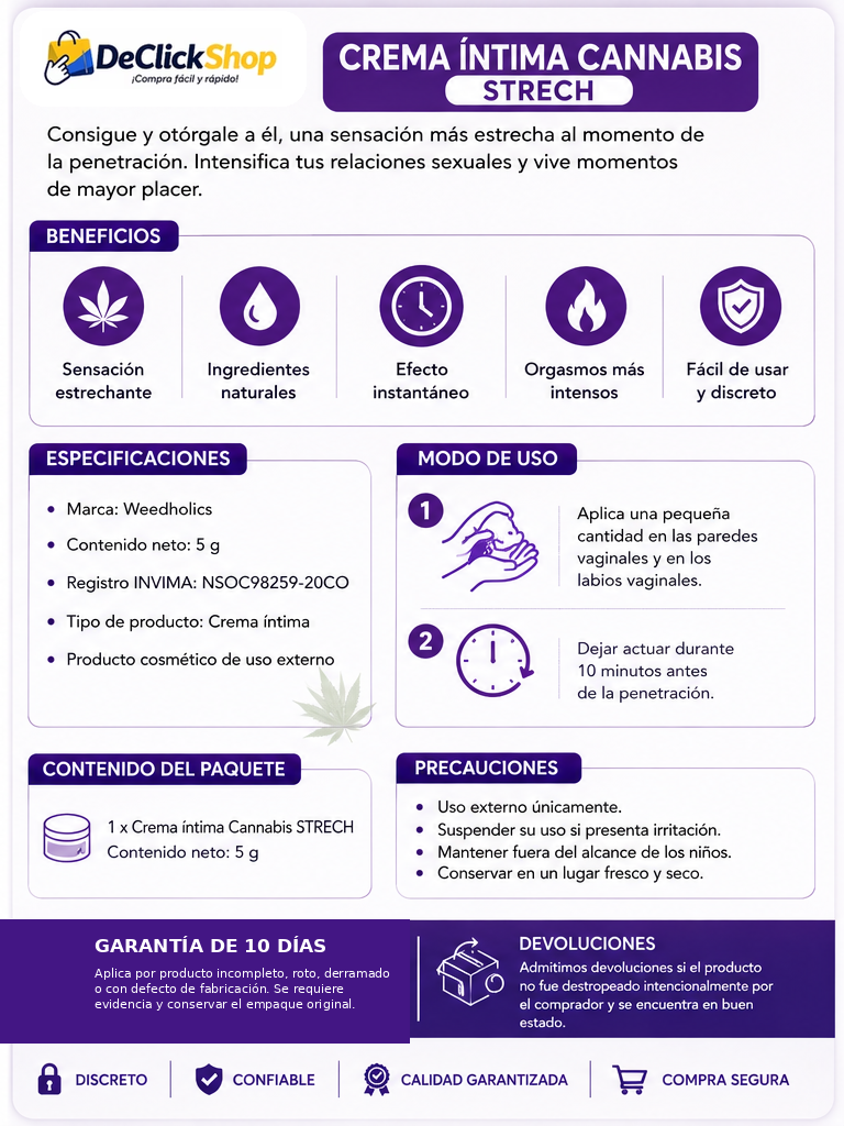 Crema Íntima WeedHolics Strech con Cannabis 5 g – Sensación de Firmeza