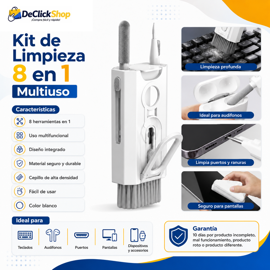 Kit de Limpieza 8 en 1 para Teclados, Audífonos y Pantallas