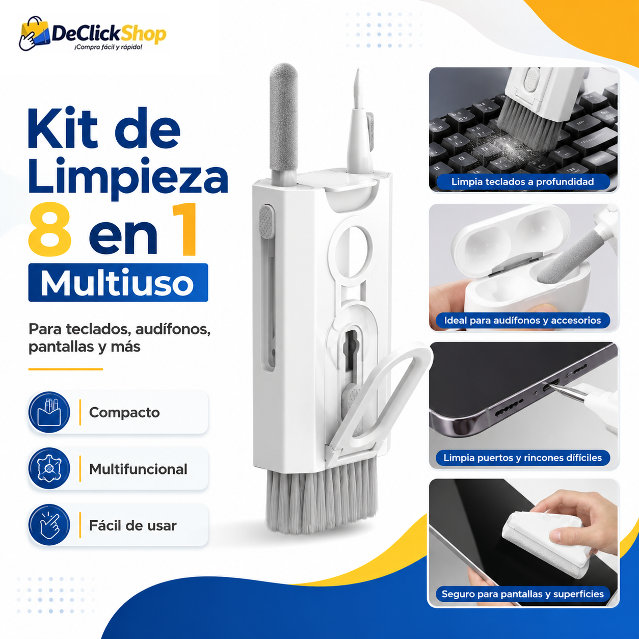 Kit de Limpieza 8 en 1 para Teclados, Audífonos y Pantallas