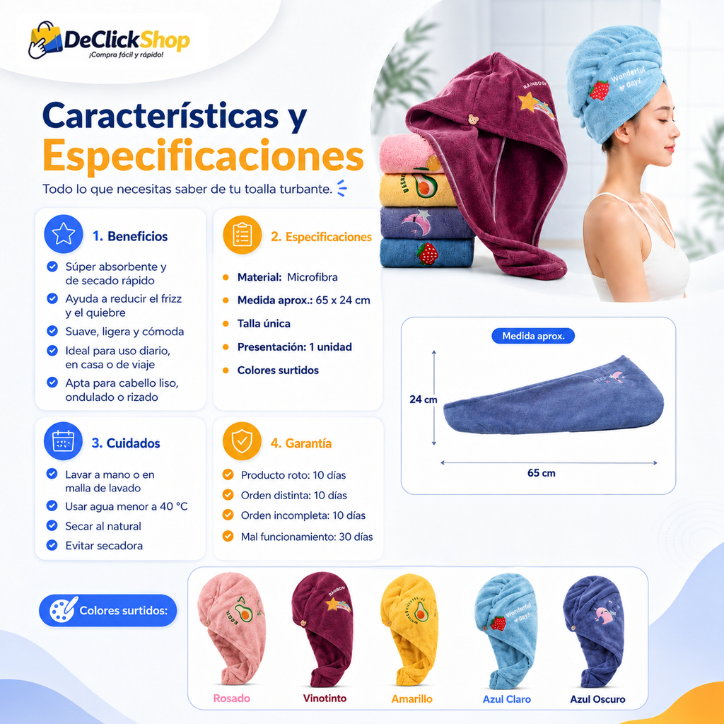 Toalla Turbante de Microfibra para Cabello – Secado Rápido y Antifrizz
