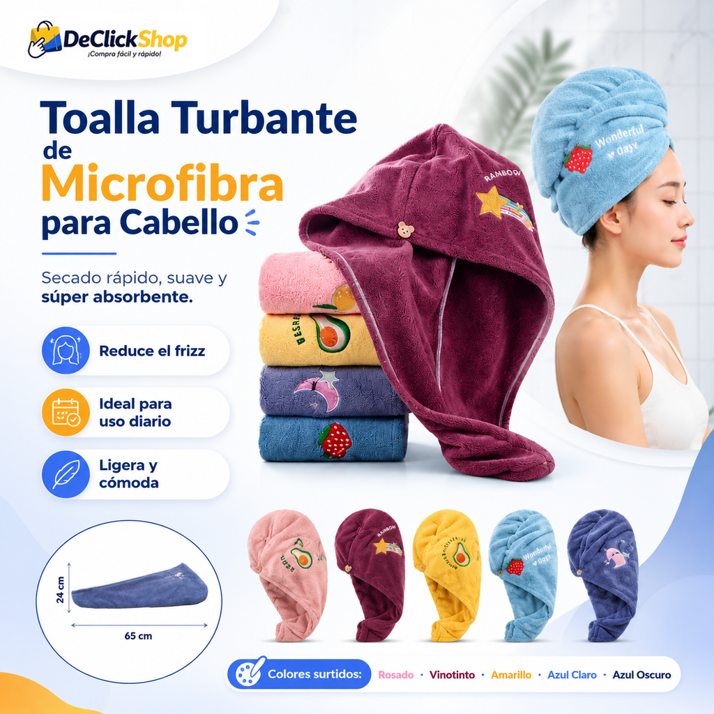 Toalla Turbante de Microfibra para Cabello – Secado Rápido y Antifrizz