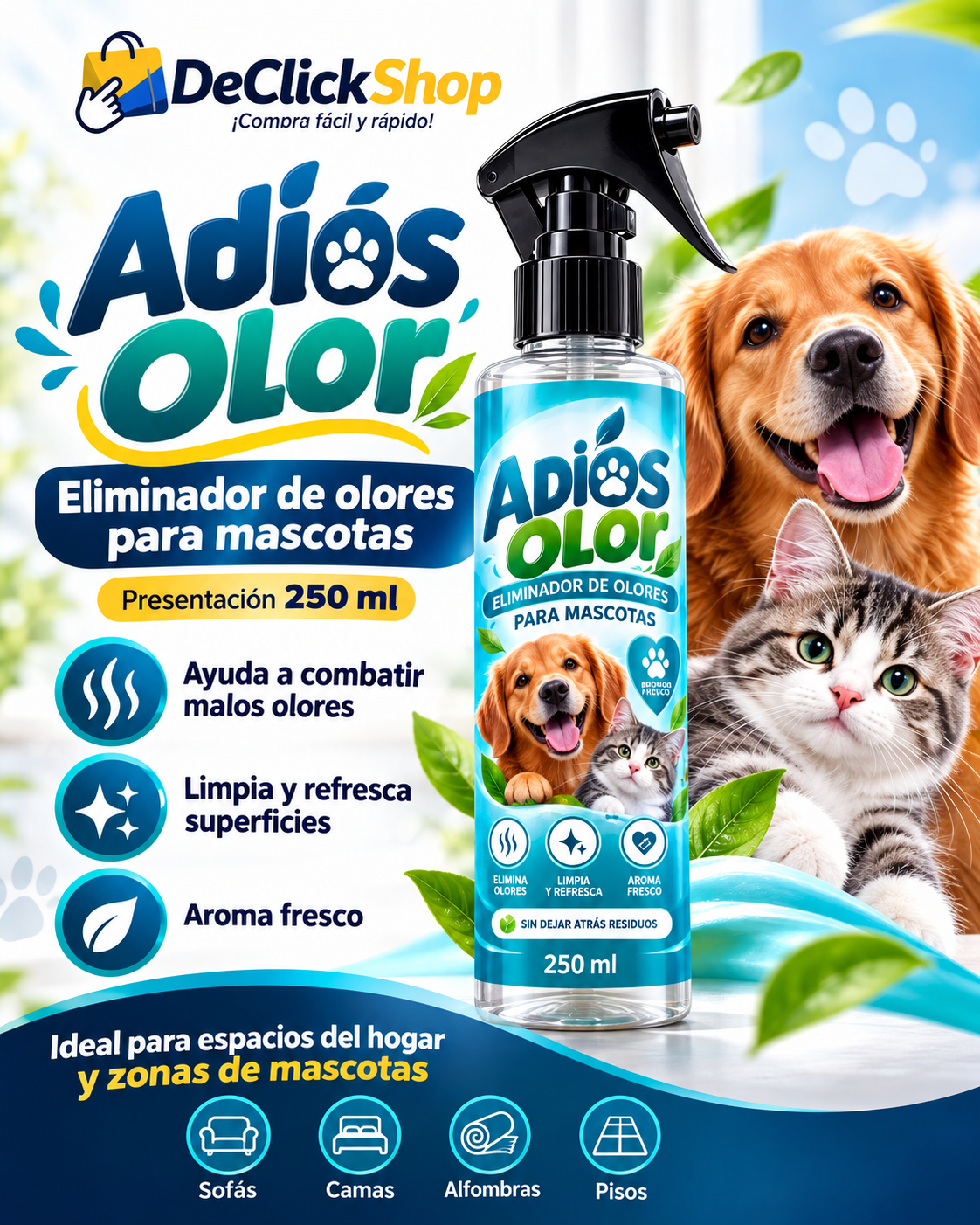 Adiós Olor – Eliminador de Olores para Mascotas 250 ml