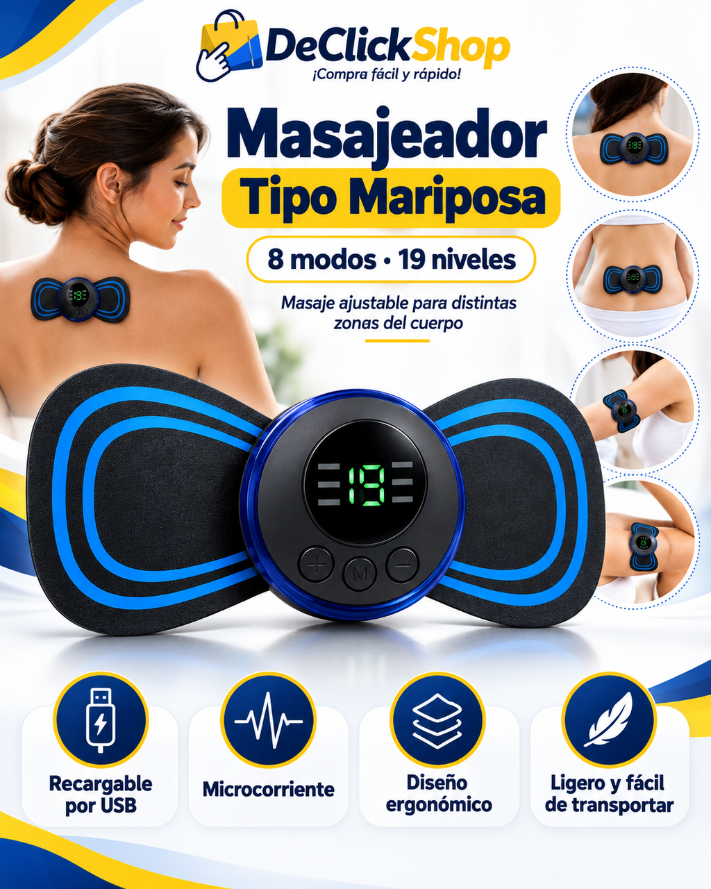Masajeador Tipo Mariposa Recargable – 8 Modos y 19 Niveles