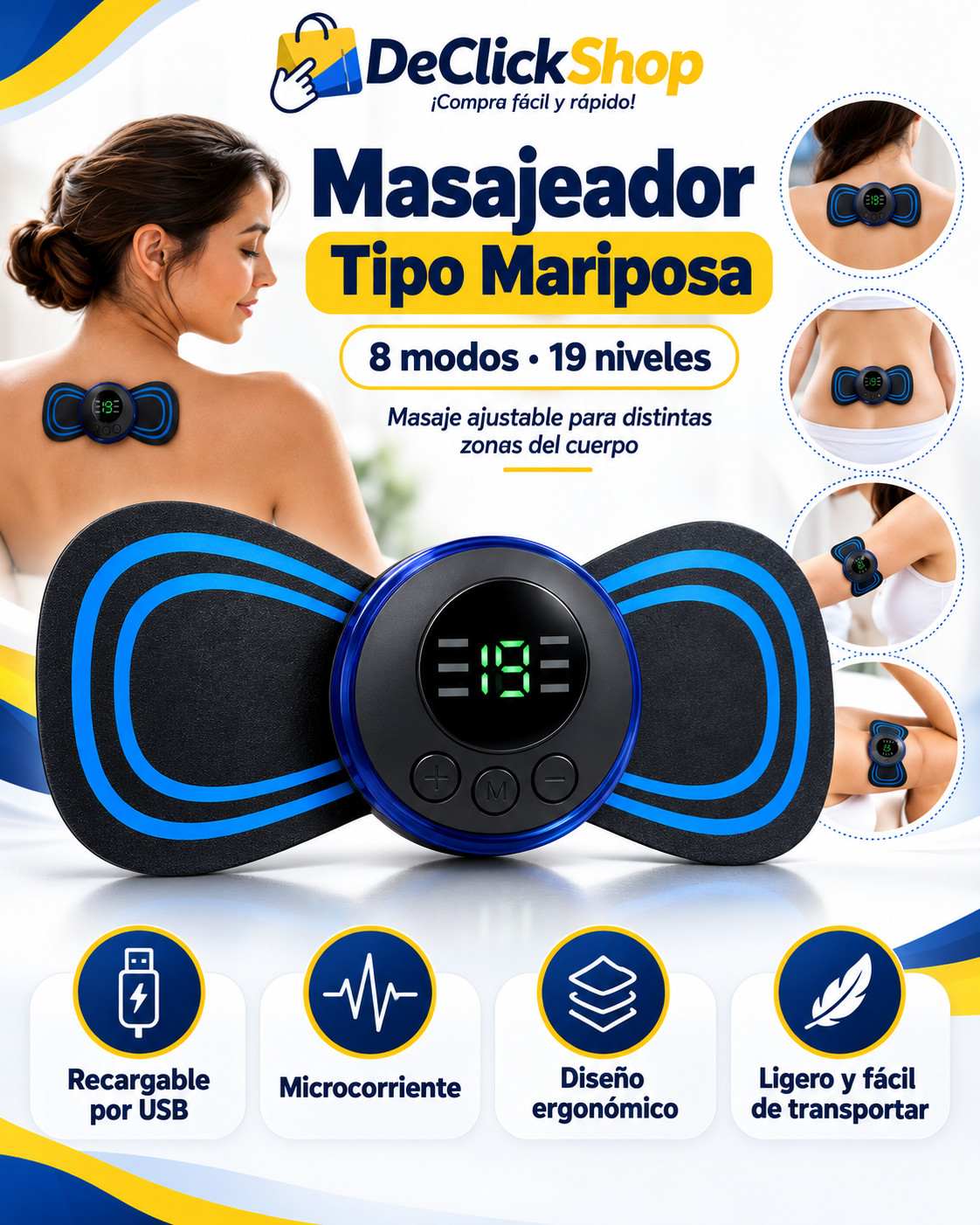 Masajeador Tipo Mariposa Recargable – 8 Modos y 19 Niveles