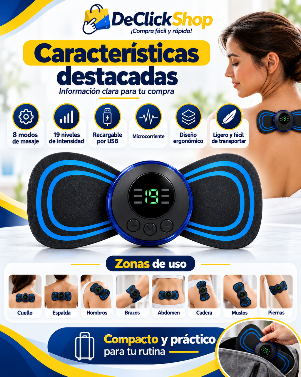Masajeador Tipo Mariposa Recargable – 8 Modos y 19 Niveles