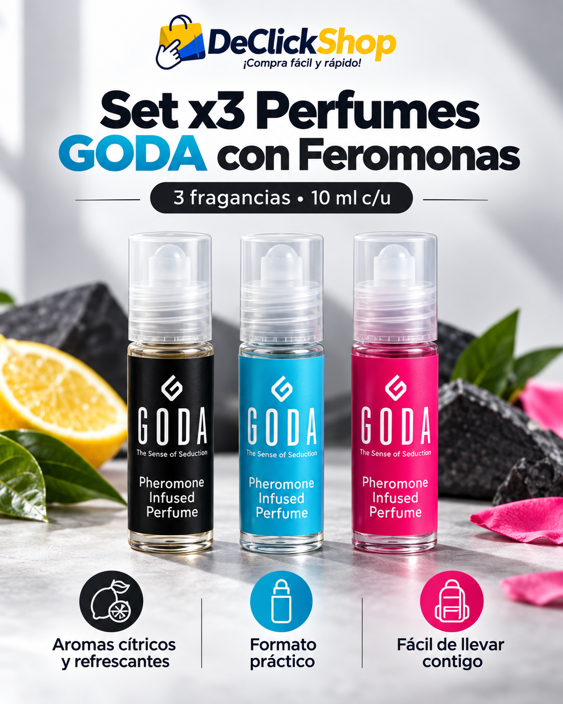 Set x3 Perfumes GODA con Feromonas – 10 ml c/u